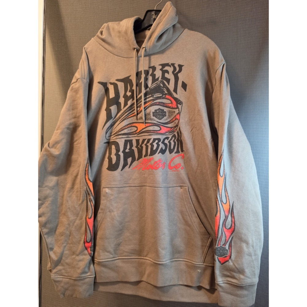 Harley-Davidson Motor Co Cincinnati Ohio Flame Graphic Hoodie Gray 2X Pullover